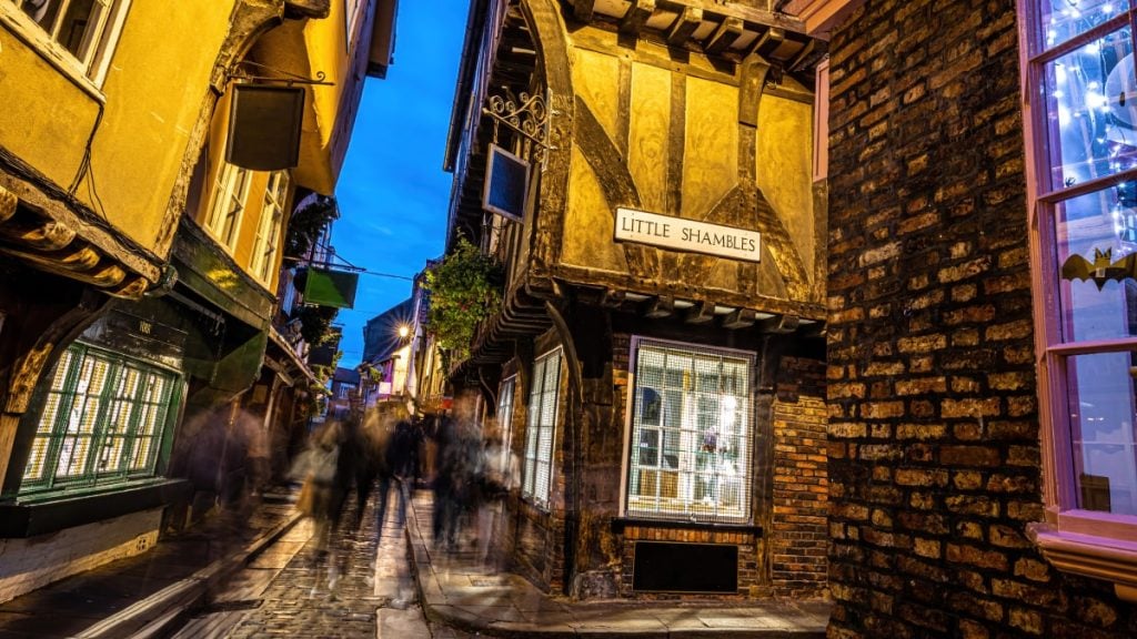 A spooky cobbled street in York