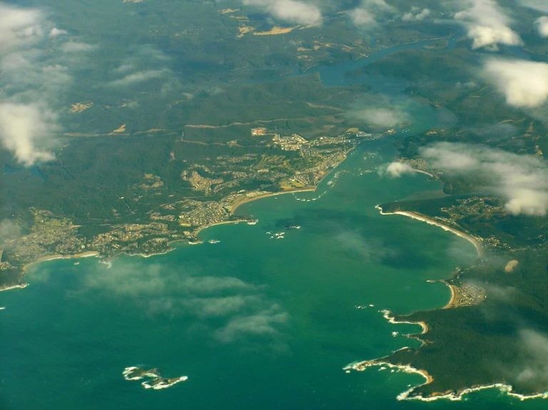 A photograph of Batemans Bay, including a view of the route from Sydney