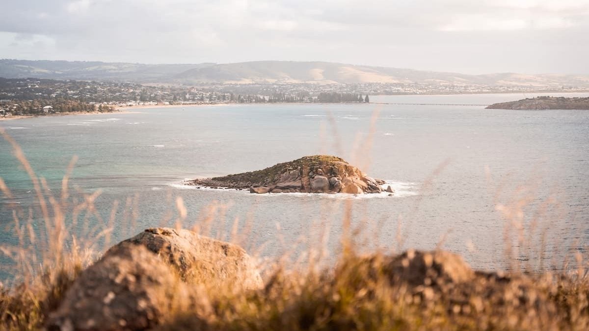 A photo taken of a small island near Victor Harbor