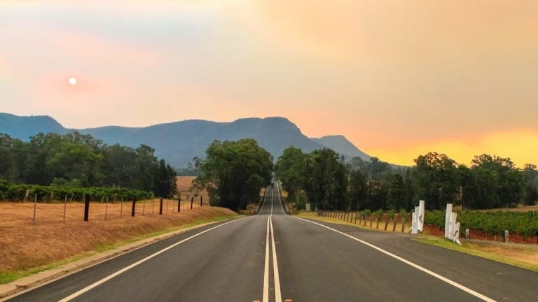 A road along the Brisbane to Melbourne road trip route.