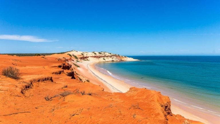 The bright turquoise waters and rocky orange coastline at Francois Peron National Park is not to be missed on the Perth to Darwin road trip