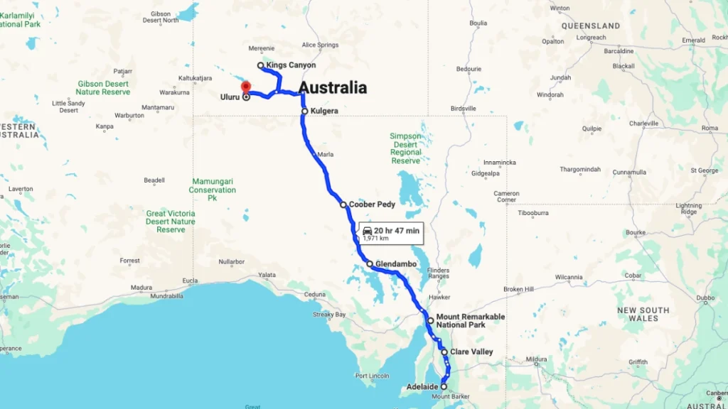 Adelaide to Uluru road trip itinerary
