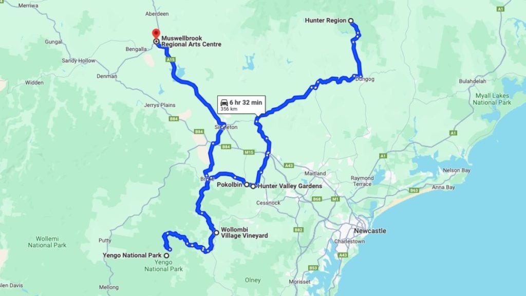 Hunter Valley to Muswellbrook road trip guide. Option 1