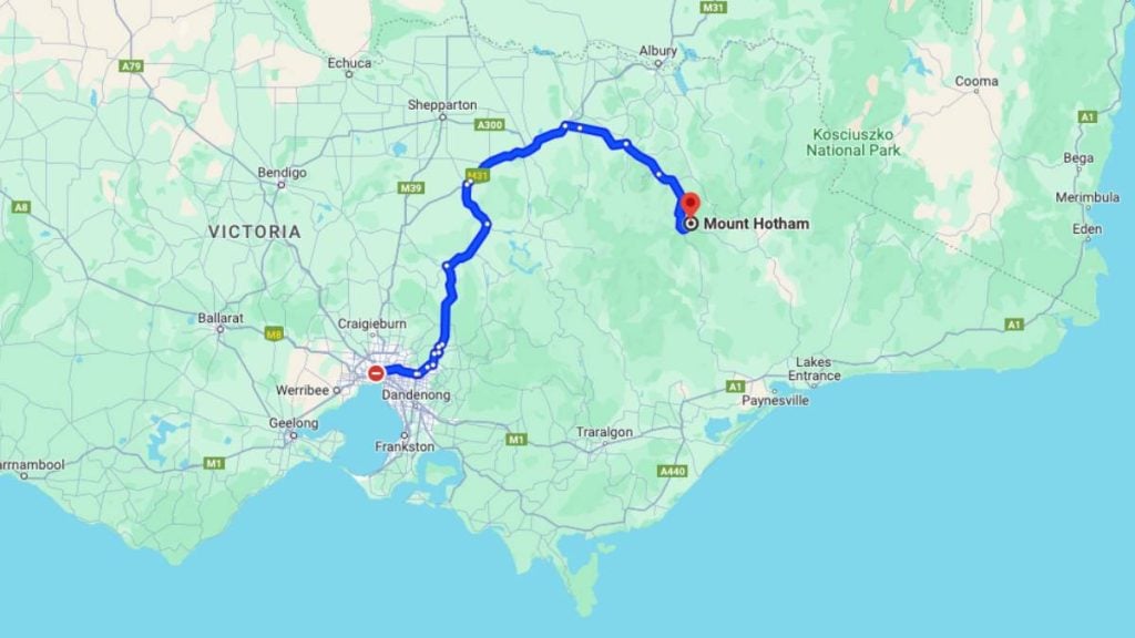 Melbourne to Mt Hotham drive map