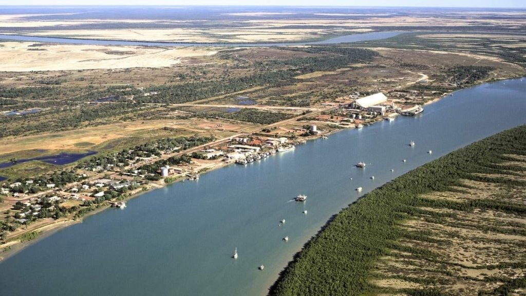 Aerial view of the town of Karumba on the Gulf of Carpentaria, QLD