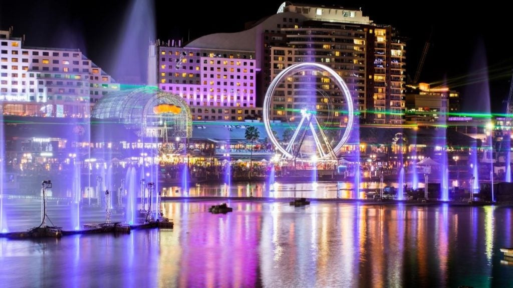 Light and Water Fountain Show at Darling Harbour, Sydney, Australia