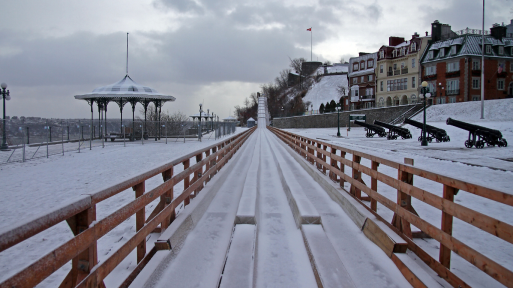 Top 5 things to do in Quebec City during winter: The toboggan run at Terrasse Dufferin, Quebec City, QC.