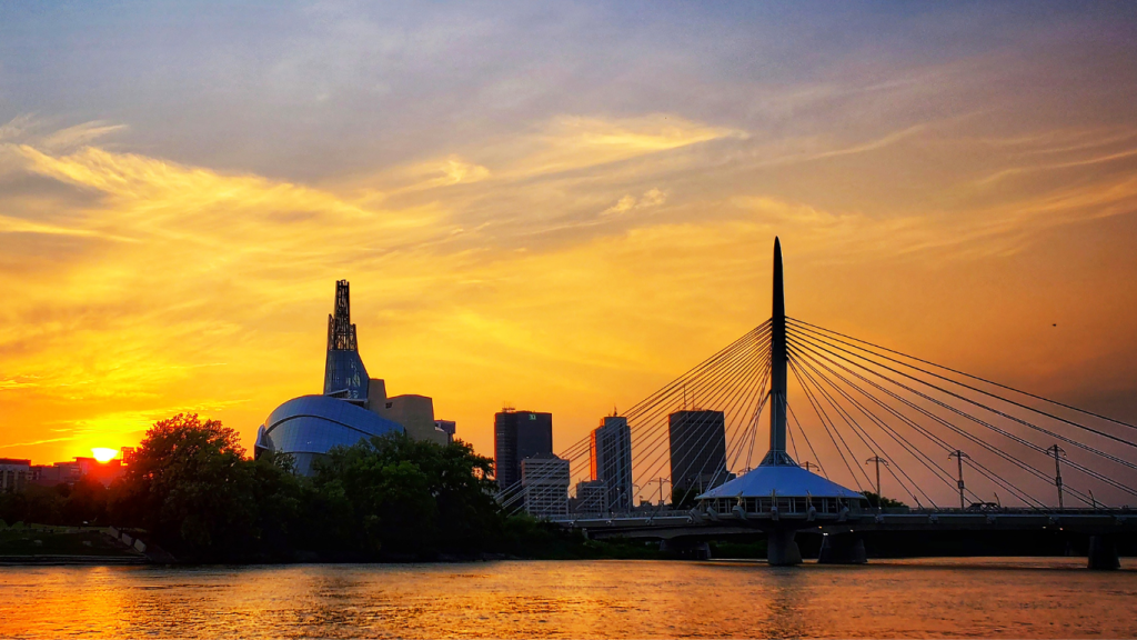 Top 5 things to do in Winnipeg View of the Canadian Museum for Human Rights at sunset, Winnipeg, MB.