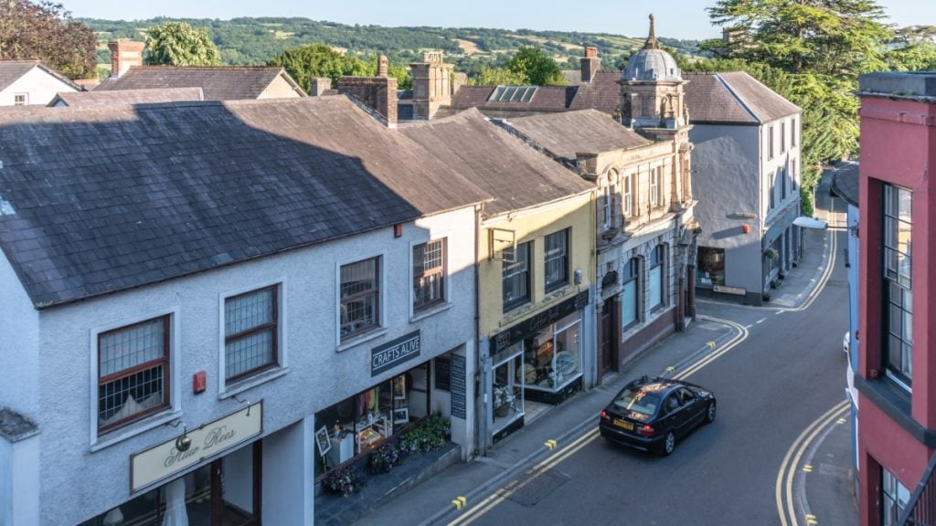 A row of shops in Llandeilo in Wales