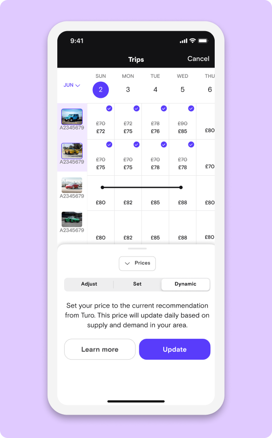 Dynamic pricing in the calendar
