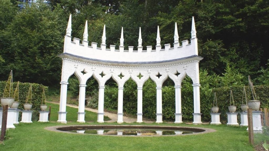 Colonnade at Rococo Gardens in Painswick, UK