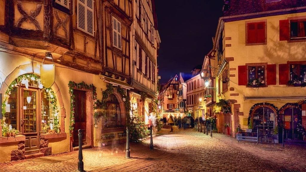 Kaysersberg, Alsace, France on Christmas eve