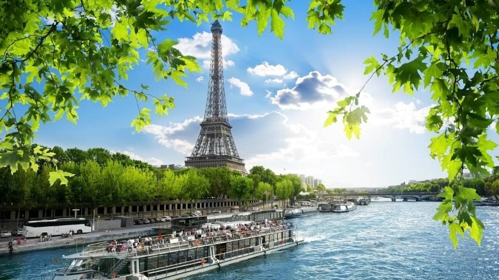 Boat Trip on Seine with a view of Eiffel Tower in Paris, France