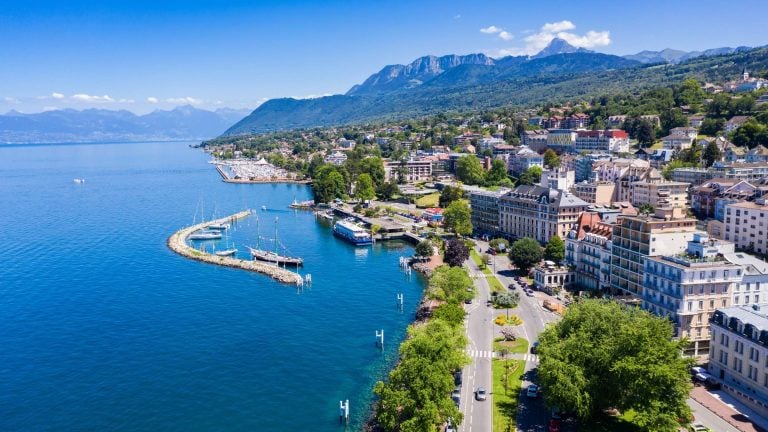 The ultimate UK to France road trip itinerary. In photo: Evian-Les-Bains, France
