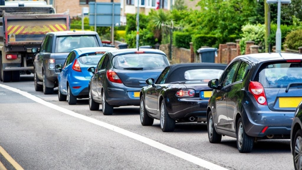 Cars stuck in traffic on a UK road