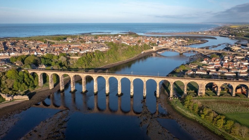 Royal Border Bridge, a historic railway viaduct crossing the River Tweed in Berwick-upon-Tweed, Northumberland, England