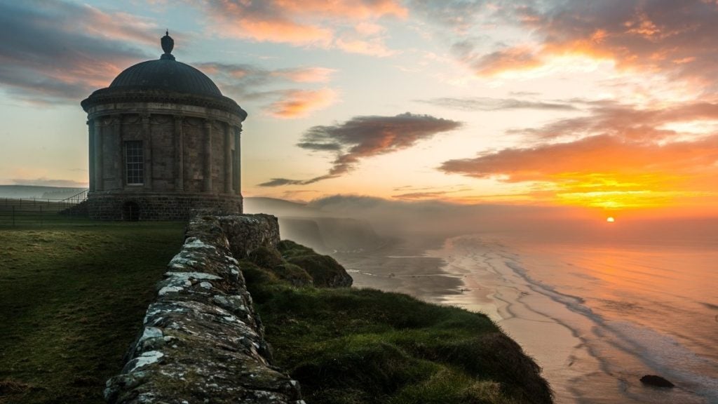View from Mussenden Temple overlooking Downhill Strand and coastline, County Londonderry, Northern Ireland