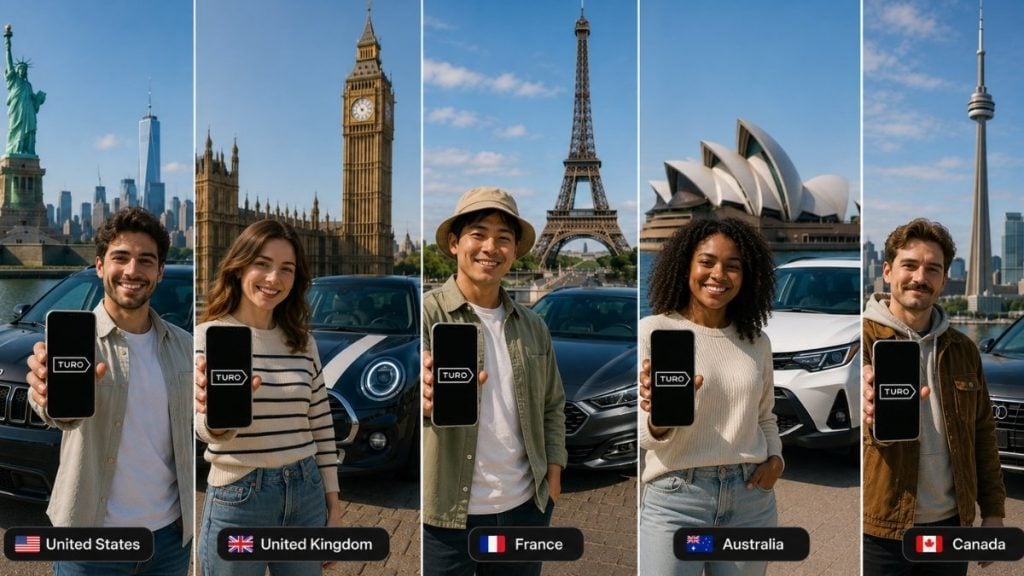 People using the Turo app across the US, UK, France, Australia and Canada
