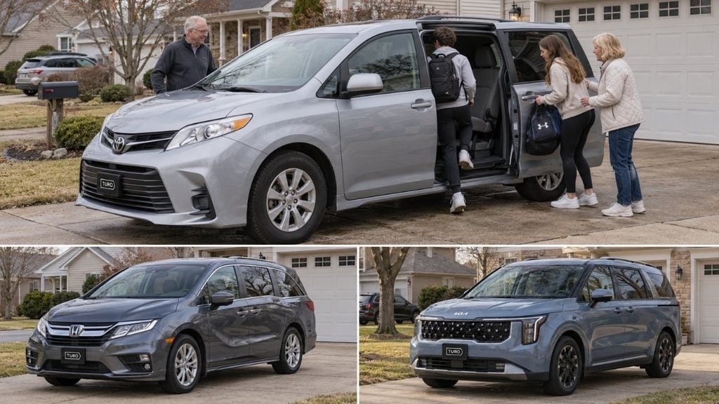 Senior-friendly minivans including the Toyota Sienna, Honda Odyssey and Kia Carnival for comfortable family trips.