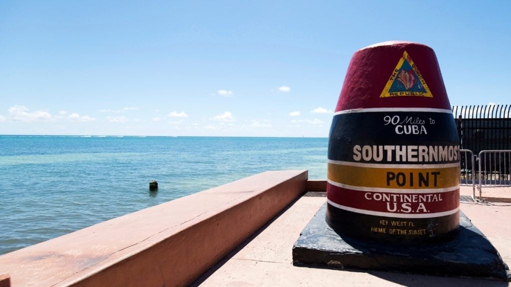 Miami to Key West Road Trip. In photo: Southernmost Point Buoy, Key West, Florida
