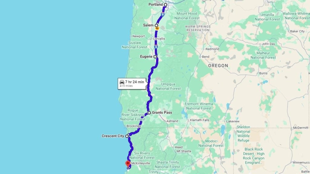 Your road trip map from Portland to San Francisco