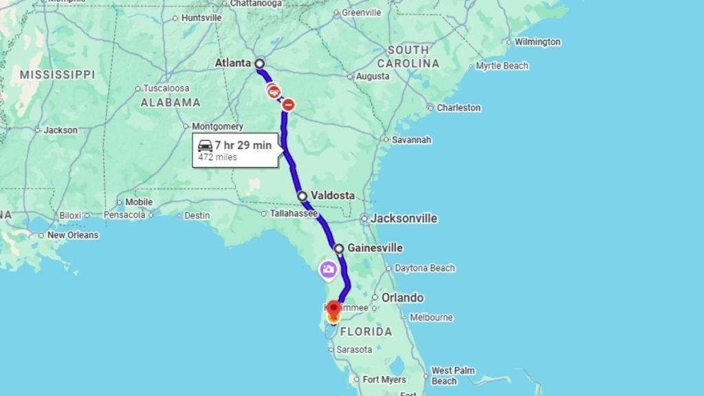 Your road trip map from Atlanta to Tampa