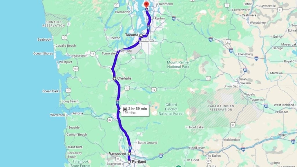 Your road trip map from Portland to Seattle