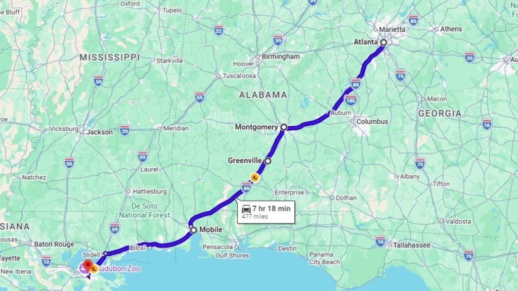 Itinerary 2. The I-85 South to I-65 South Route via Montgomery