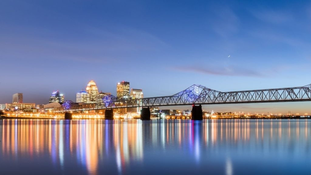 Louisville skyline with Ohio River, Louisville, Kentucky