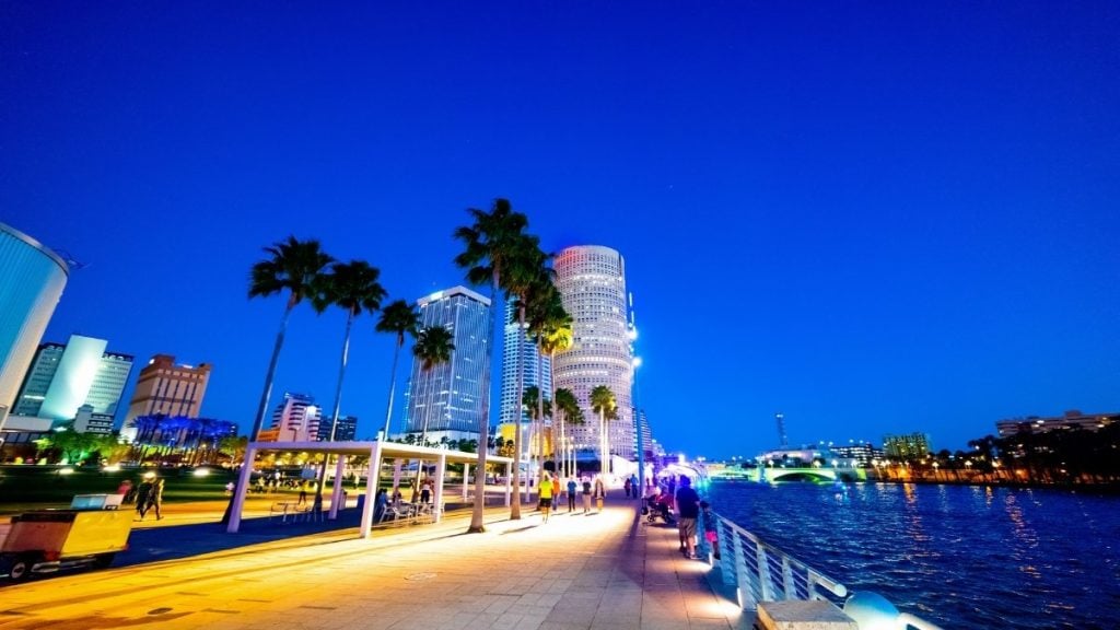 Tampa to Miami drive. In photo: Tampa Riverwalk, Tampa, Florida