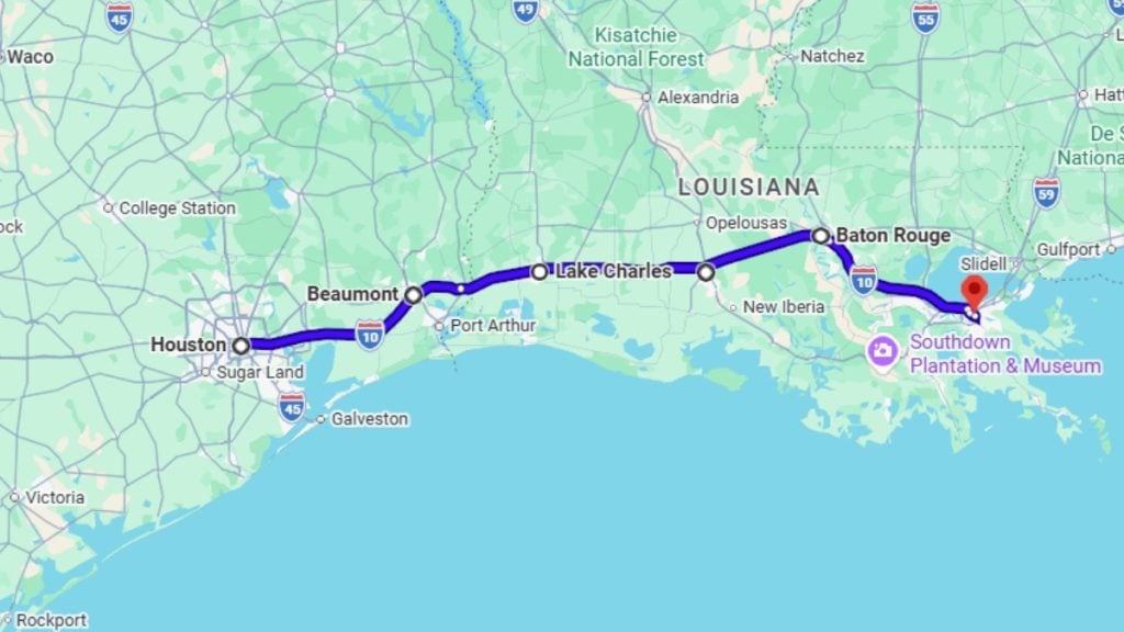 Your road trip map from Houston to New Orleans