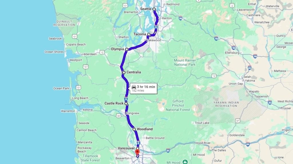 Your road trip map from Seattle to Portland