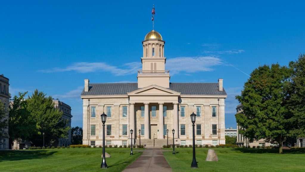 Chicago to Denver drive. In photo: Old Capitol, Iowa City, Iowa