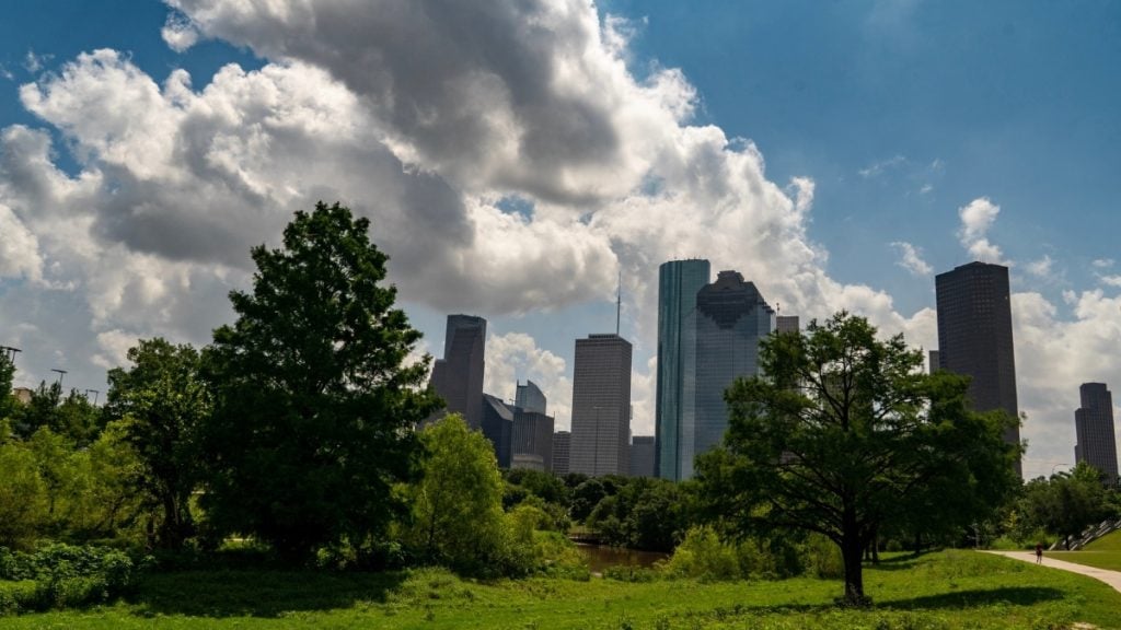 Houston to Dallas drive. In photo: Buffalo Bayou Park, Houston, Texas