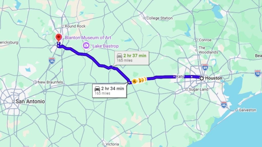Your road trip map from Houston to Austin