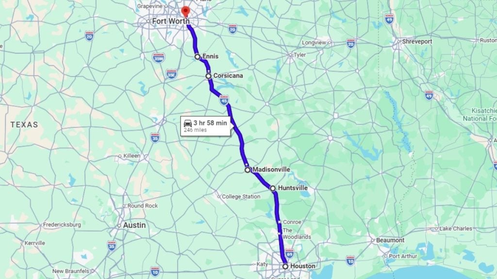 Your road trip map from Houston to Dallas