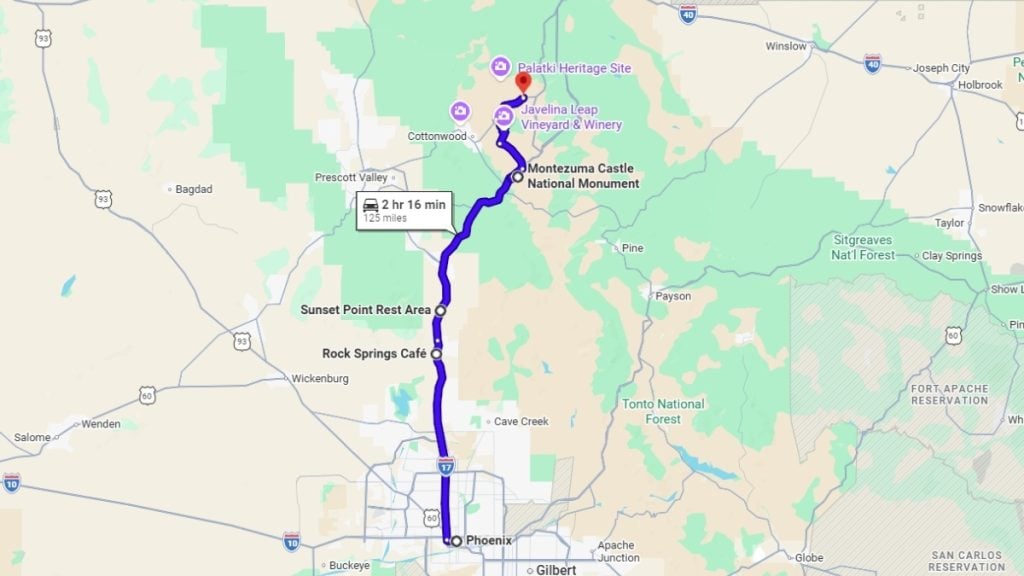Your road trip map from Phoenix to Sedona