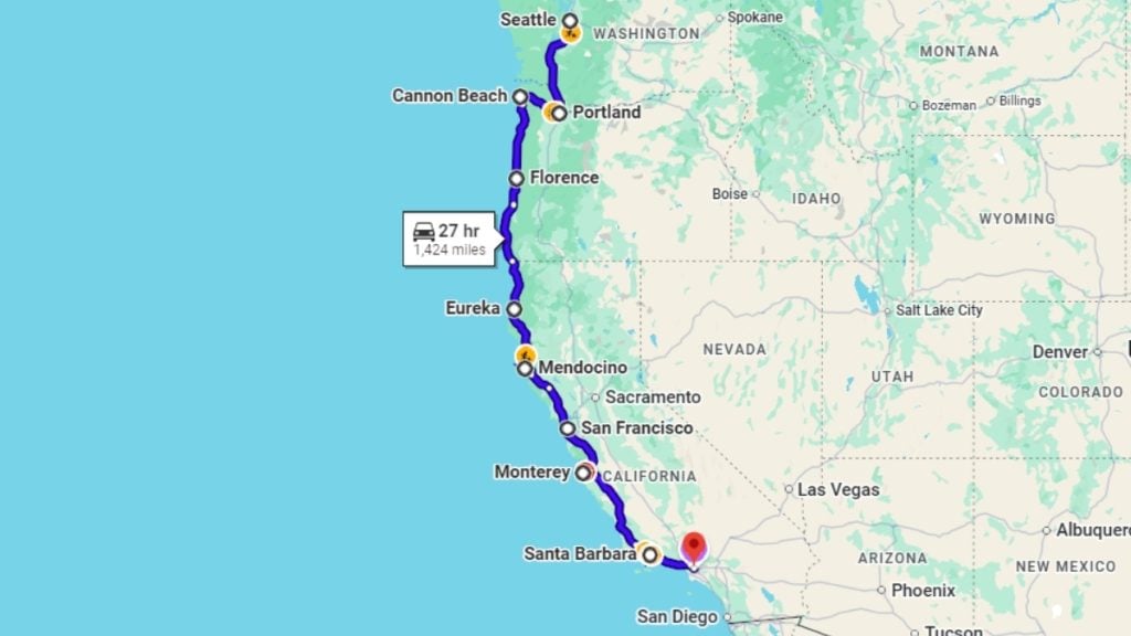 Your road trip map from Seattle to LA