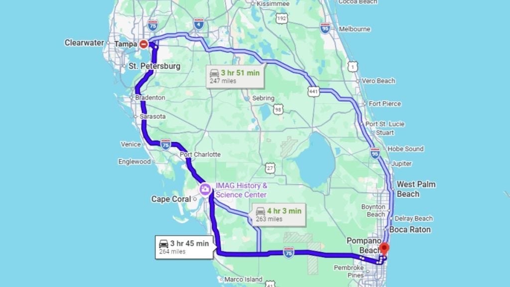 Your road trip map from Tampa to Fort Lauderdale
