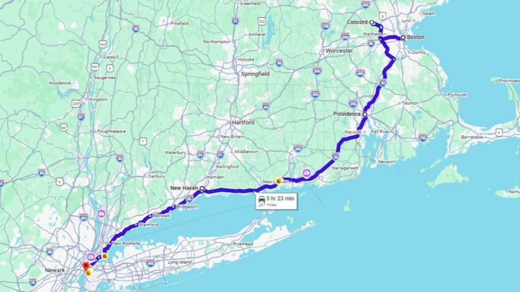 Your road trip map from Boston to New York