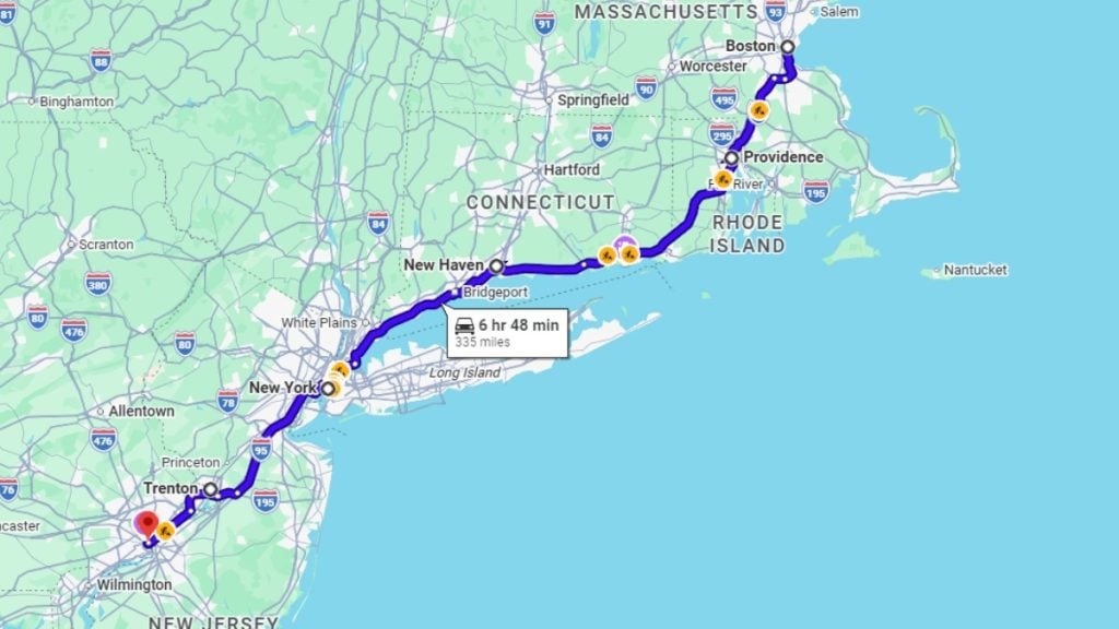 Your road trip map from Boston to Philadelphia