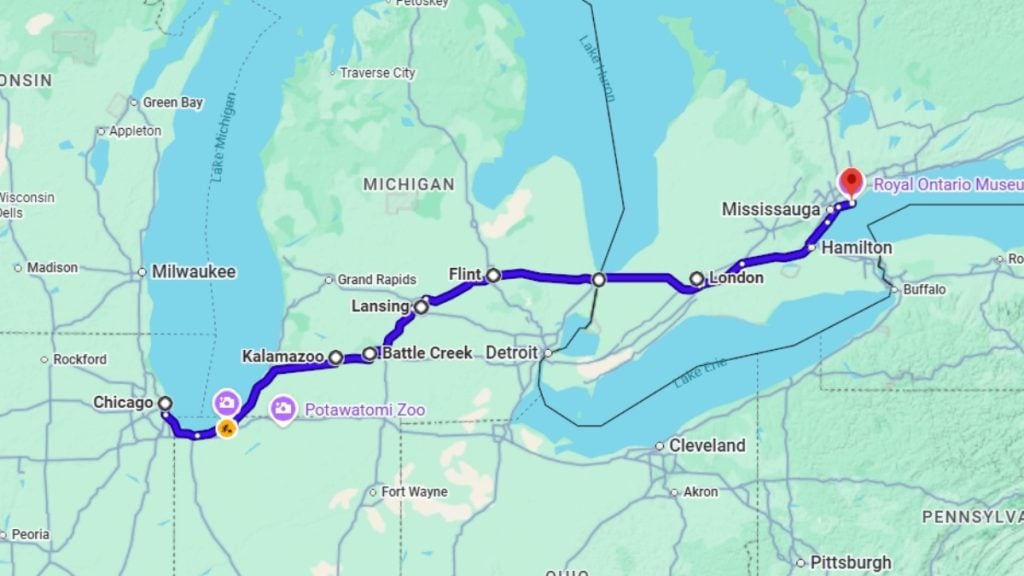 Your road trip map from Chicago to Toronto