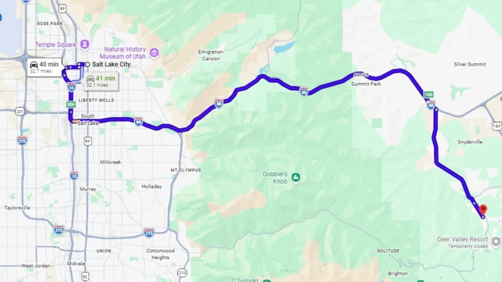 Your road trip map from Salt Lake City to Park City