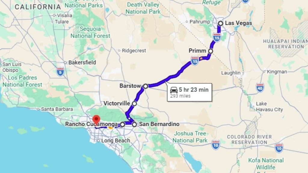 Your road trip map from Vegas to LA