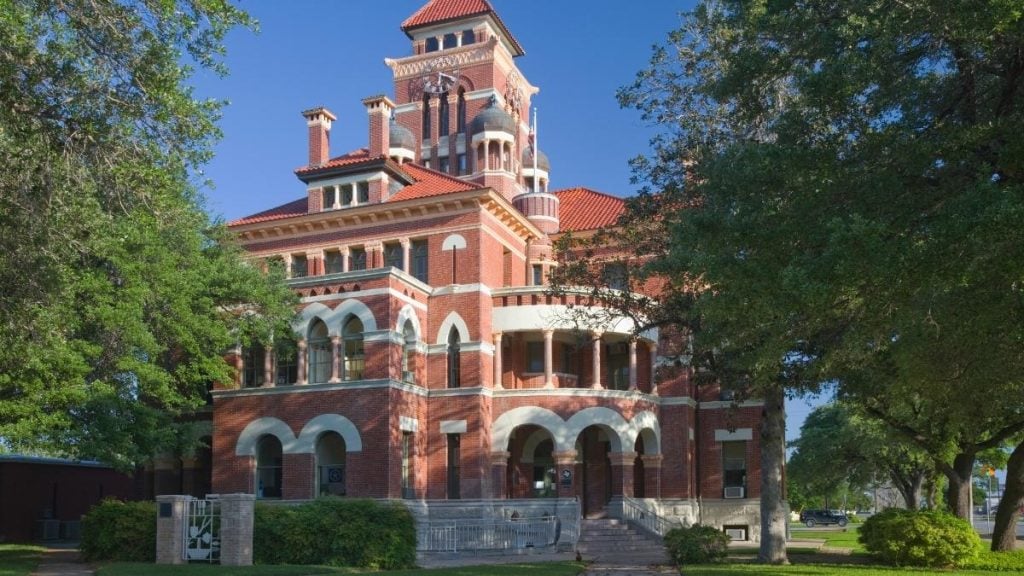 The Houston to San Antonio drive. In photo: Courthouse Square, Gonzales, Texas