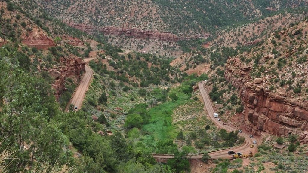 Driving Zion National Park. In photo: Zion–Mt. Carmel Highway Switchbacks, Springdale, Utah
