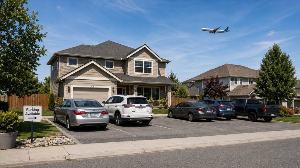 Cars parked in a residential driveway available for parking rental