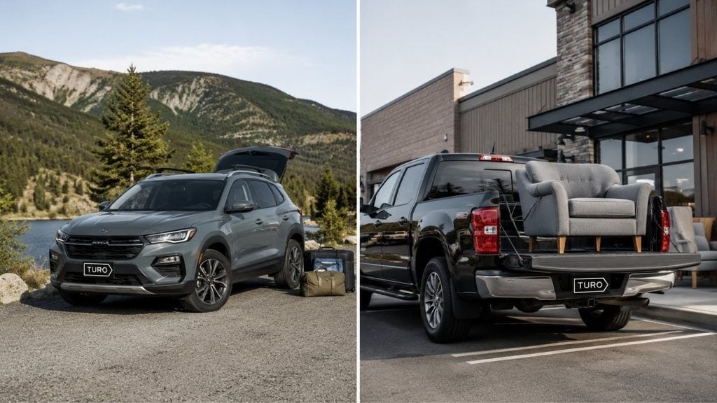 Turo car rental SUV and pickup truck for different travel needs.
