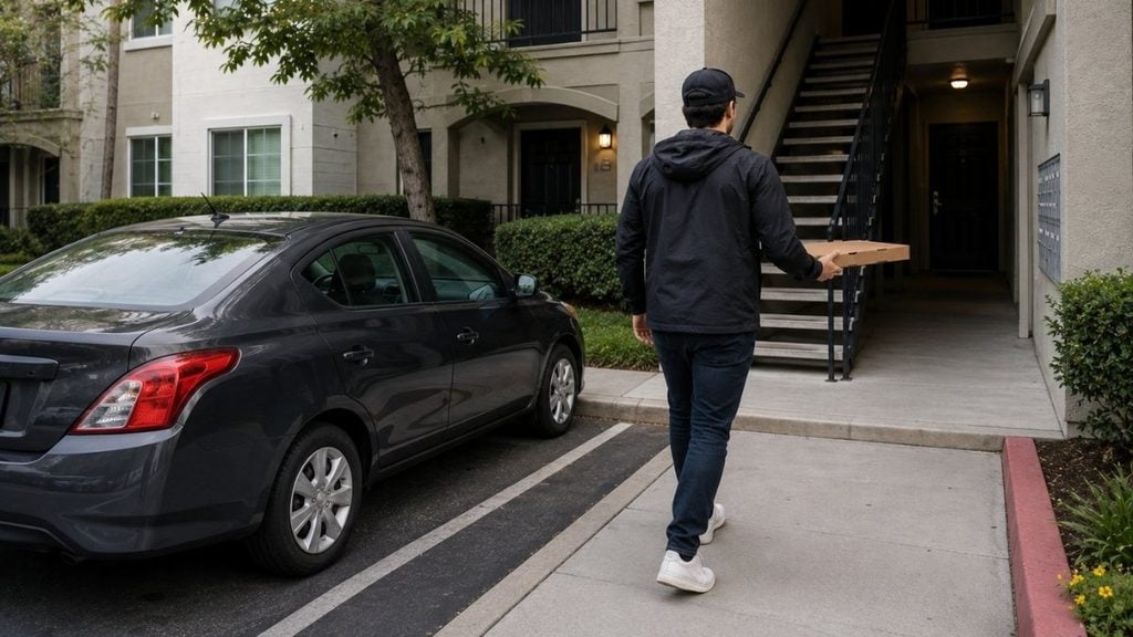 Food delivery driver carrying an order