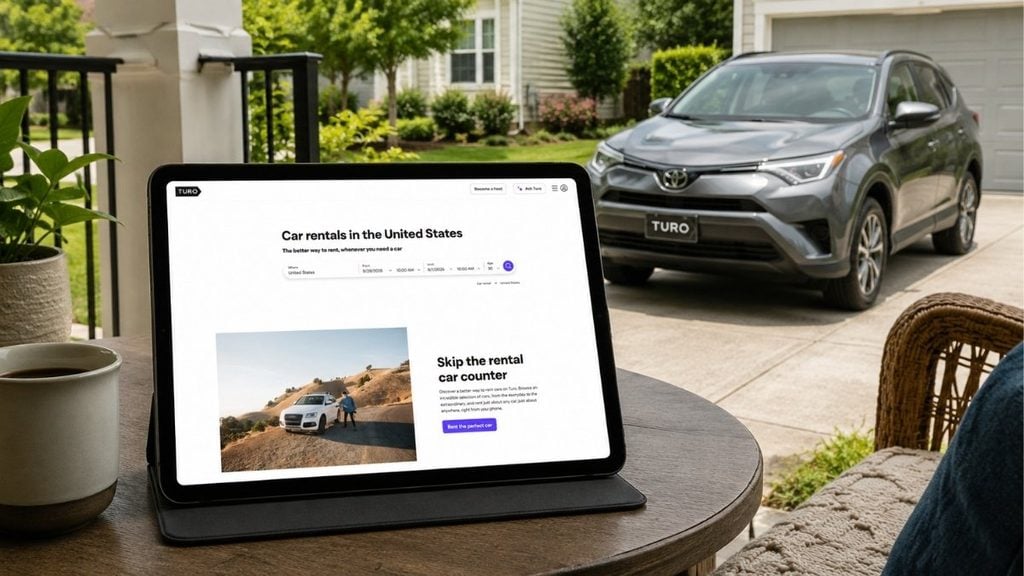 Turo car rental listing displayed on a tablet for online vehicle booking